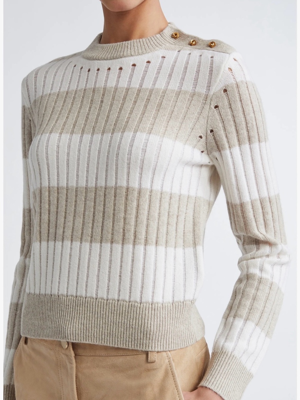 Max Mara Alfeo Striped Rib Wool Cashmere Cropped Sweater Gold Buttons Small - Picture 4 of 12